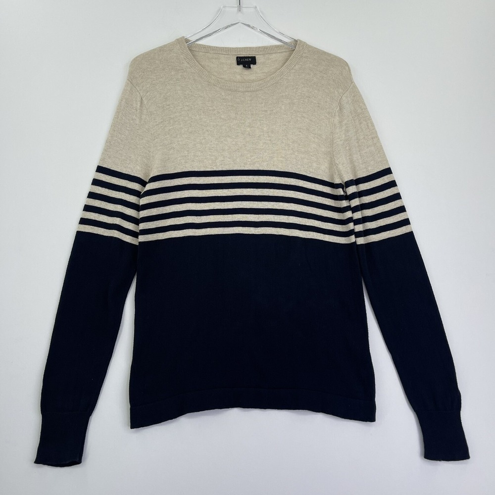 J.Crew Womens Sweater Top Small Beige Black Stripe Long Sleeve Pullover Cotton